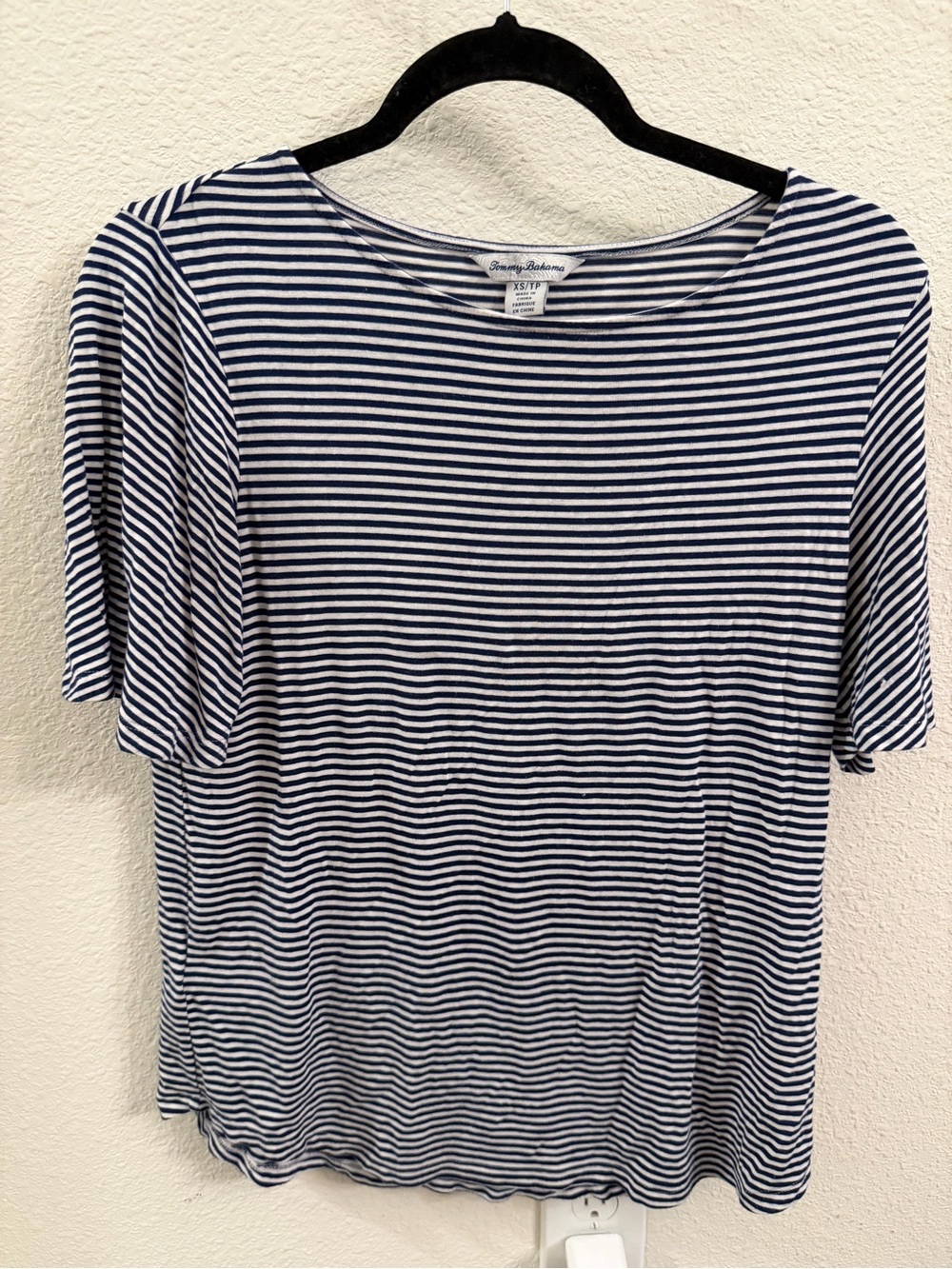 Tommy Bahama Navy & White Striped Short Sleeve Tee Shirt